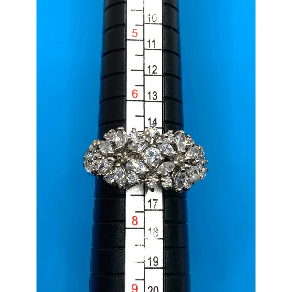 Floral Crystal Silver Overlay Ring Made with SWAROVSKI Elements Sz 7